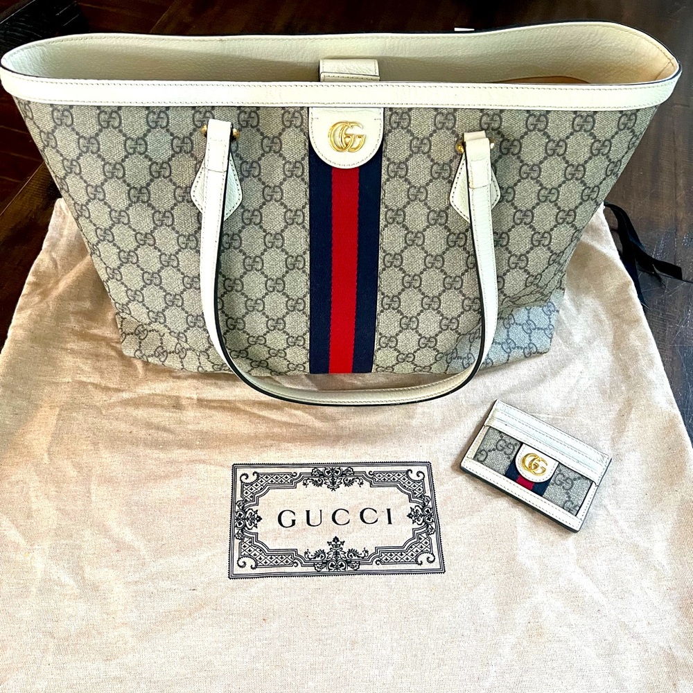 Gucci Ophidia Large Tote White Trim RARE w Card Case